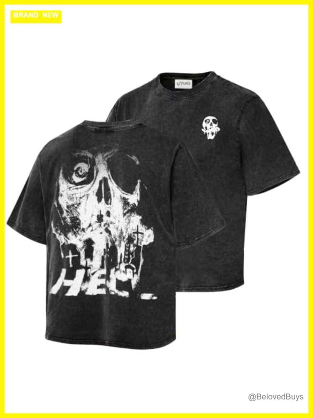 Skull Graphic T-Shirt Oversized 100% Cotton Drop Shoulder Crew Neck Tee
